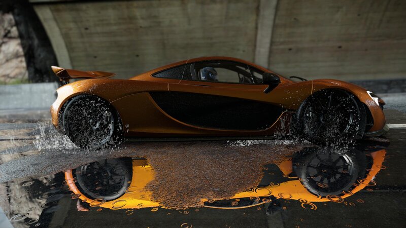 Orange Sports Car — Dynamic, 3d Render, Tunnel
