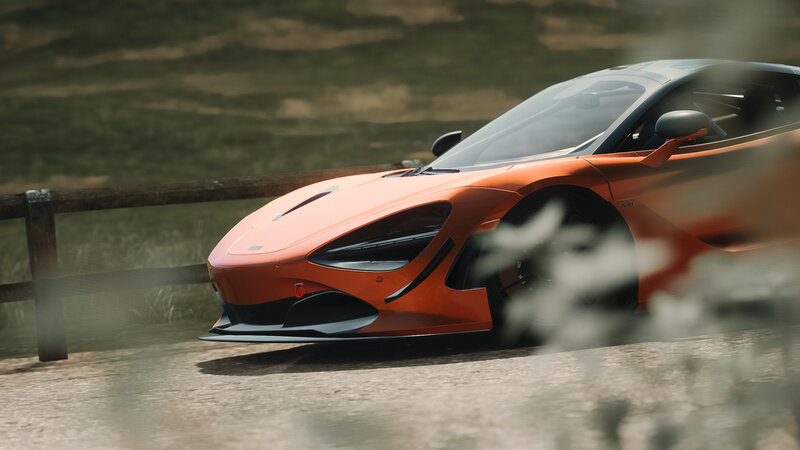 Orange Sports Car — Dynamic, Afternoon, 3d Render, Fence