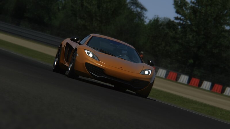 Orange Sports Car — Dynamic, Afternoon, 3d Render, Race Track, Trees