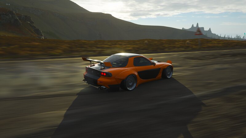 Orange Sports Car — Dynamic, Afternoon, 3d Render, Road, Mountains