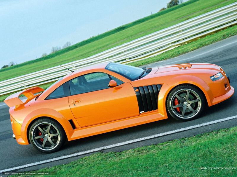 Orange Sports Car — Dynamic, Afternoon, Photograph, Race Track, Grass