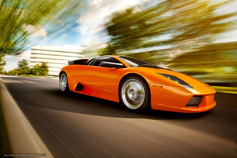 Orange Sports Car — Dynamic, Afternoon, Photograph, Road, Trees, Building
