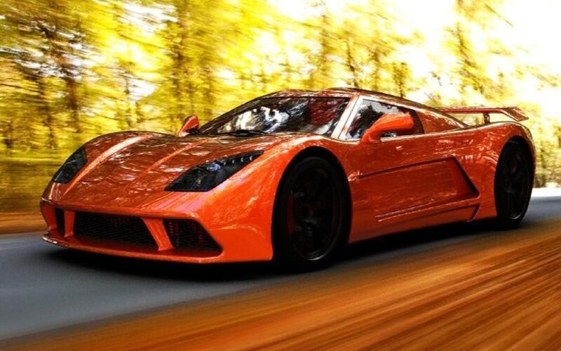 Orange Sports Car — Dynamic, Autumn