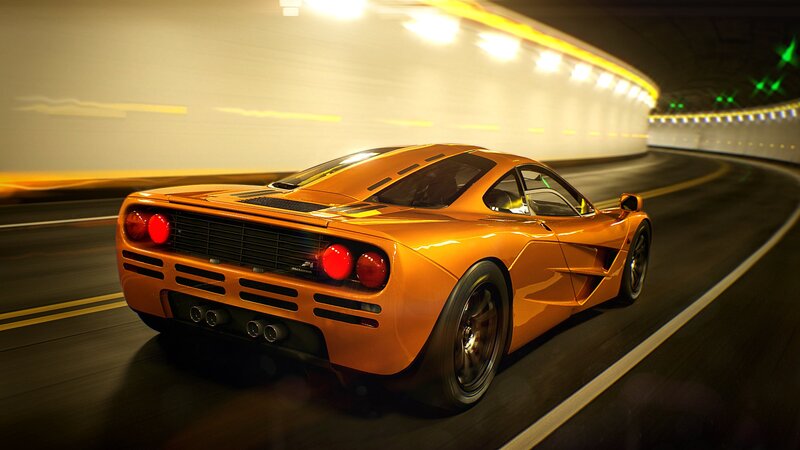 Orange Sports Car — Dynamic, Night, 3d Render, Tunnel