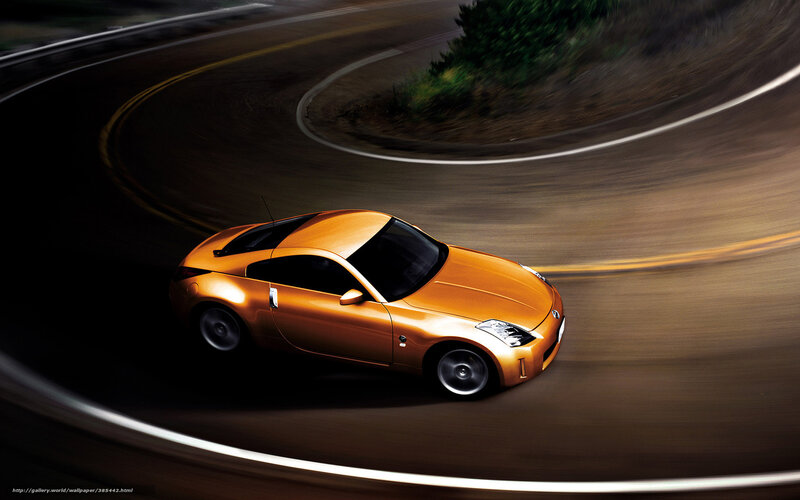 Orange Sports Car — Dynamic, Photograph, Road, Trees, Curved
