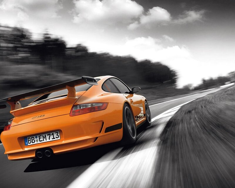 Orange Sports Car — Dynamic, Sky