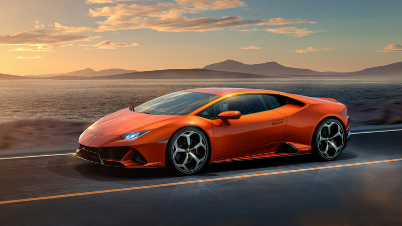Orange Sports Car — Dynamic, Sunset, 3d Render, Road, Sea