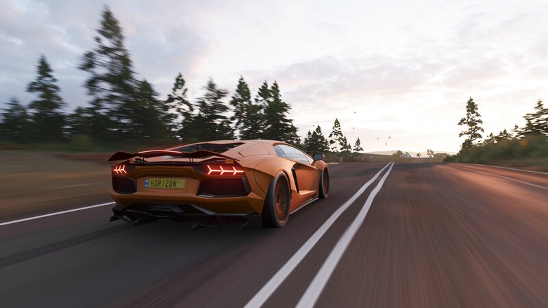 Orange Sports Car — Dynamic, Sunset, 3d Render, Road, Trees