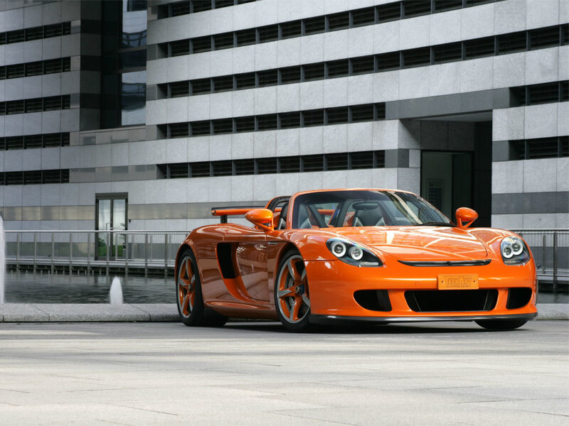 Orange Sports Car — Fountain