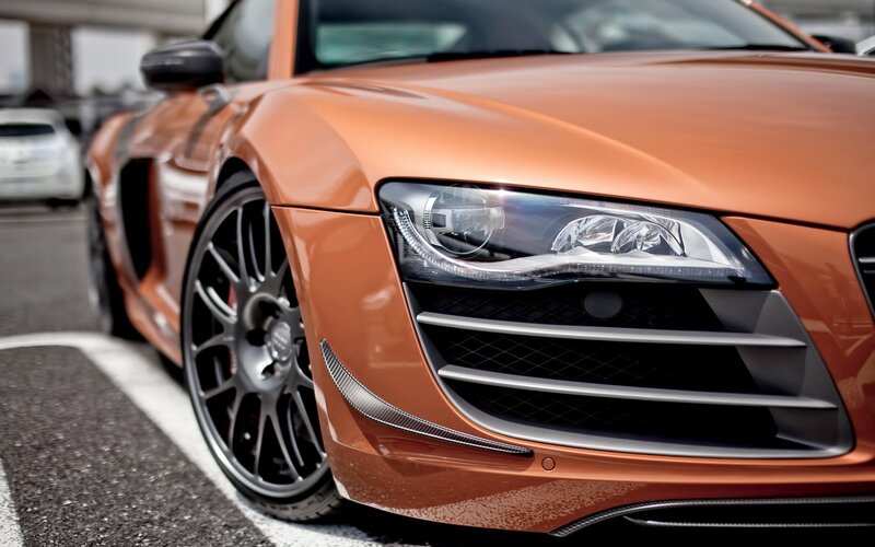 orange sports car front view