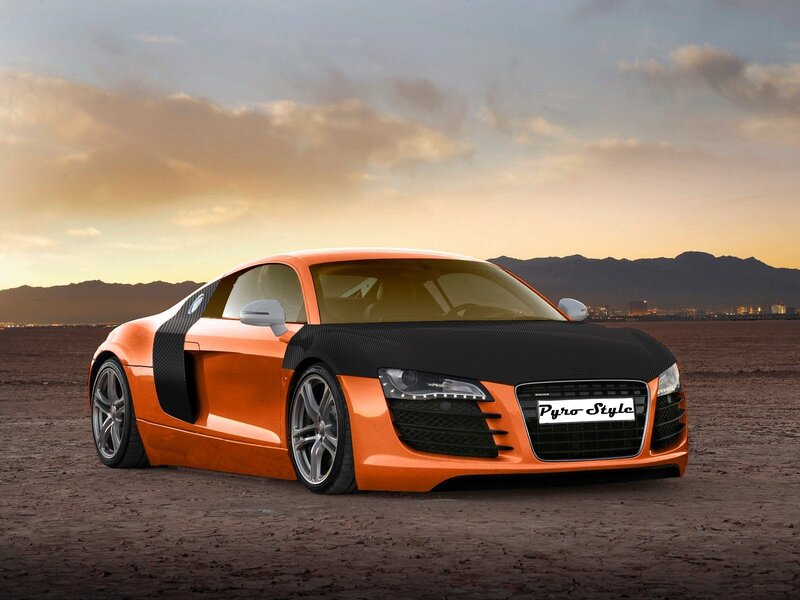 Orange sports car in desert