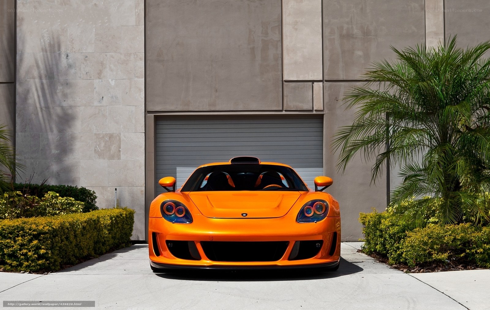 Orange sports car in driveway