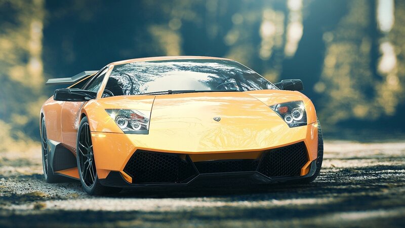 orange sports car in forest