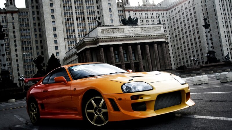 Orange sports car in Moscow
