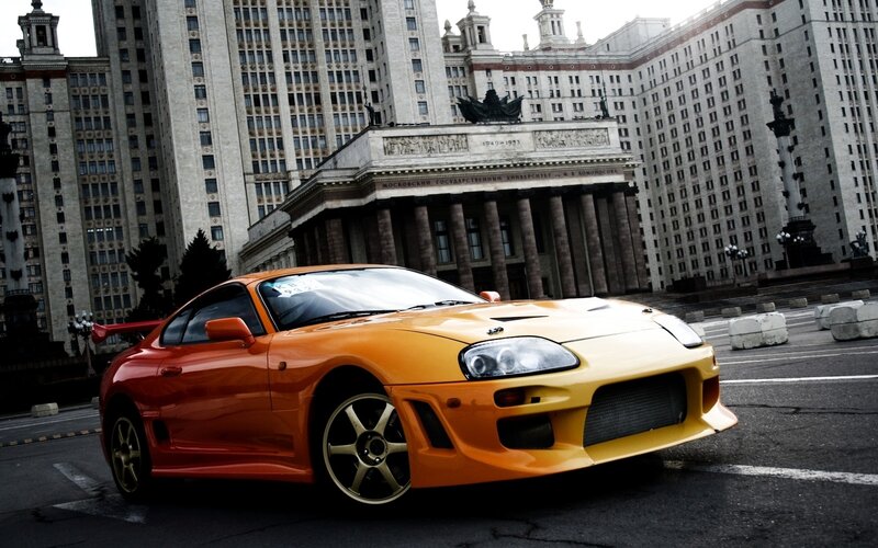 Orange sports car in Moscow