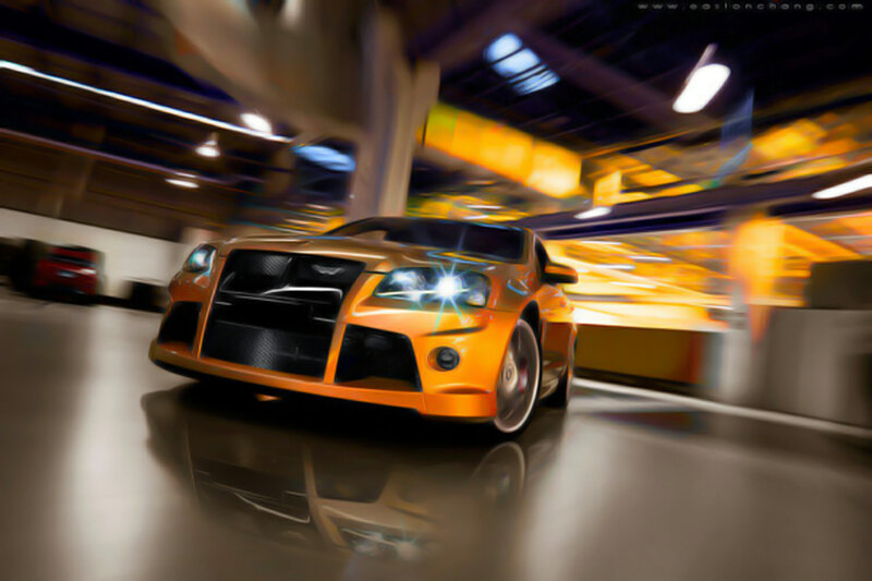orange sports car in motion