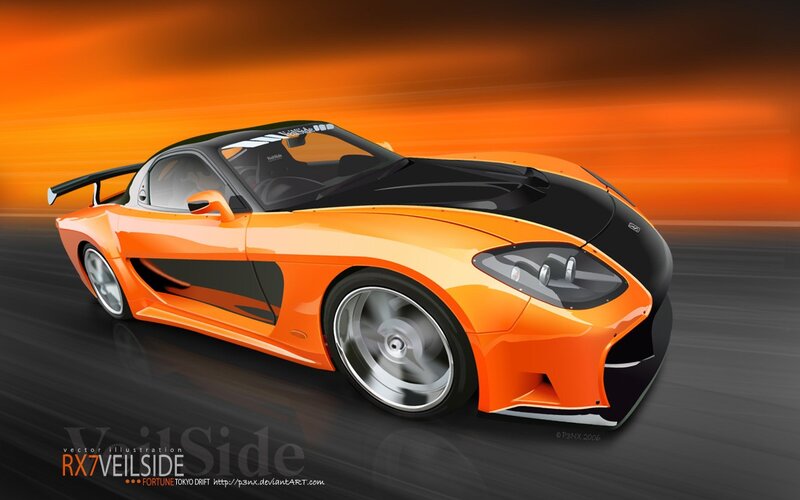 Orange sports car in motion
