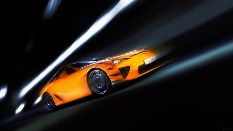 Orange sports car in motion