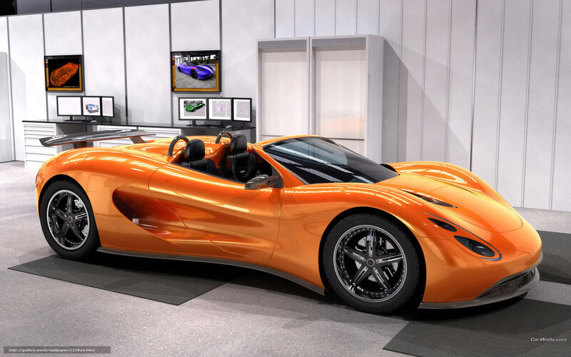 Orange sports car in showroom