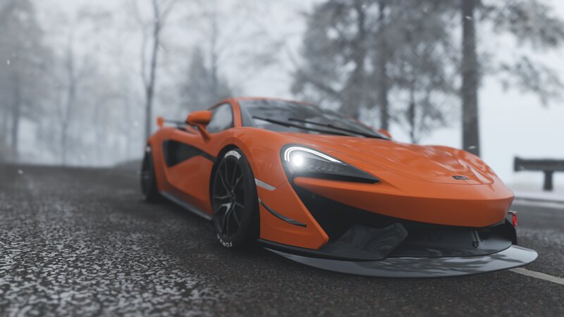 Orange Sports Car — Misty, Winter