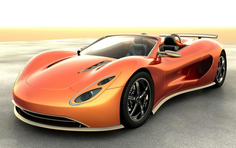 Orange Sports Car — Modern, Sunset