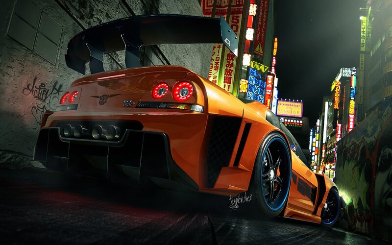 Orange Sports Car — Neon Signs