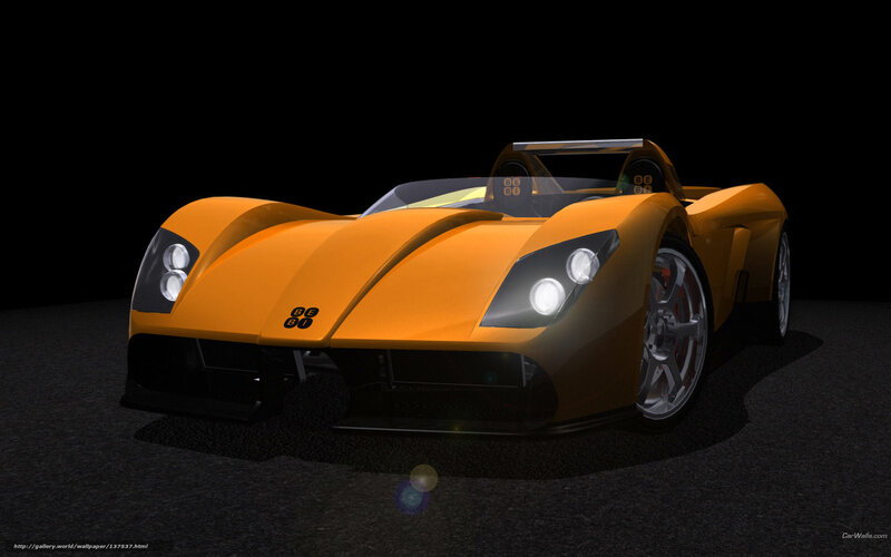 Orange sports car on black background