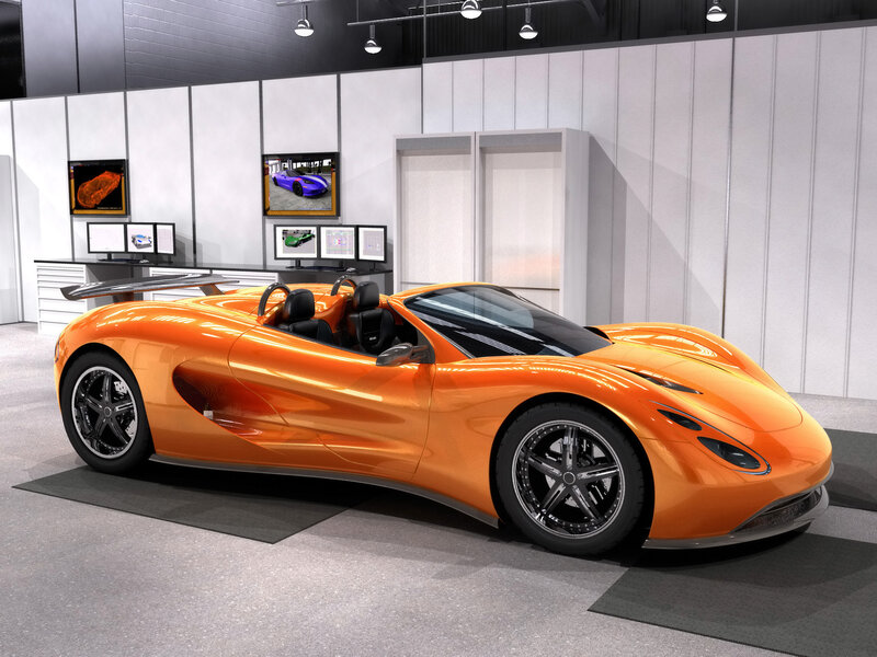 Orange sports car on display