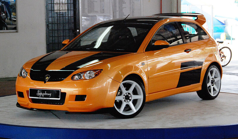 Orange sports car on display