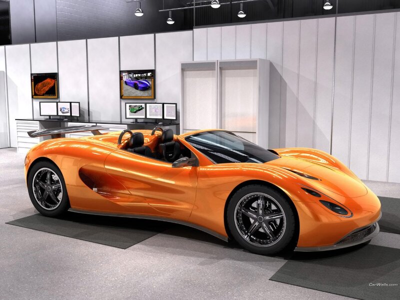 Orange sports car on display