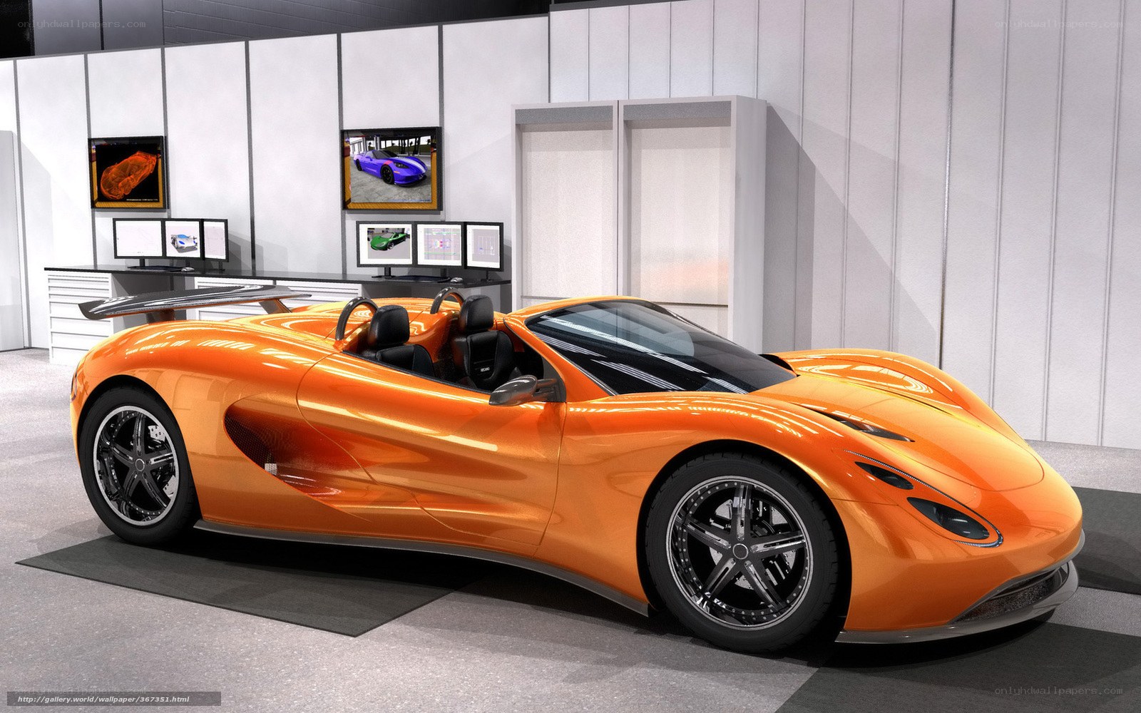 Orange sports car on display