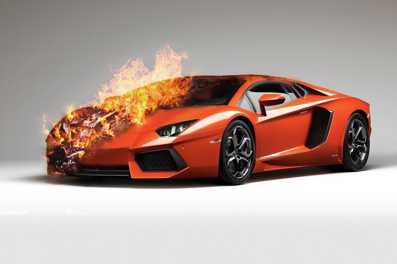 Orange Sports Car on Fire — Dramatic