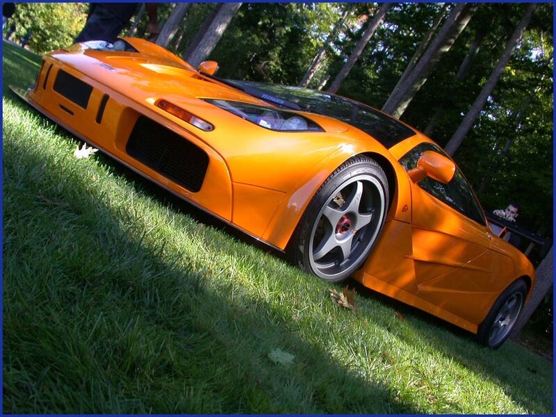 Orange sports car on grass