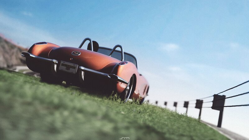Orange sports car on grass