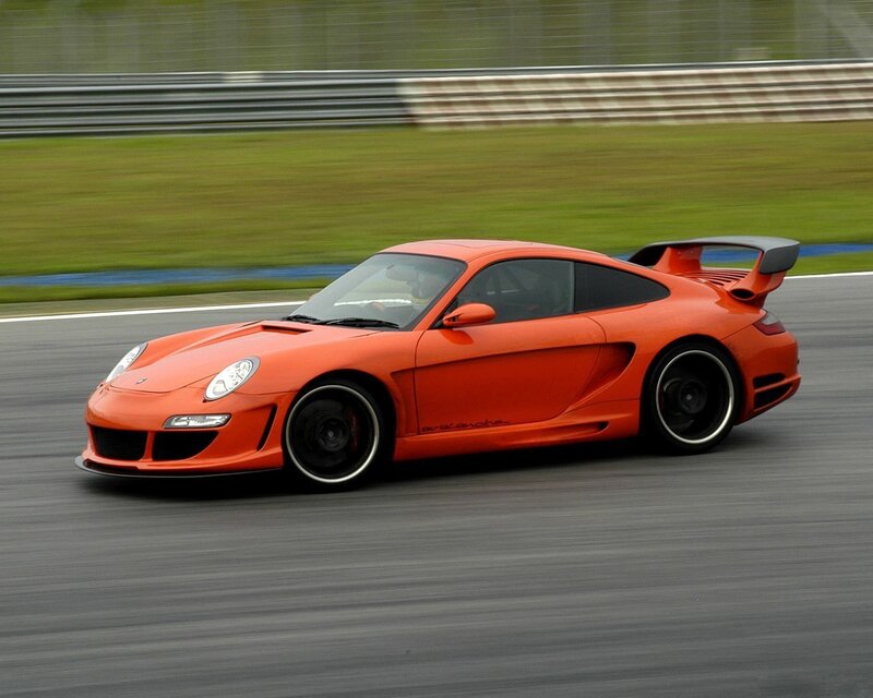 Orange sports car on racetrack