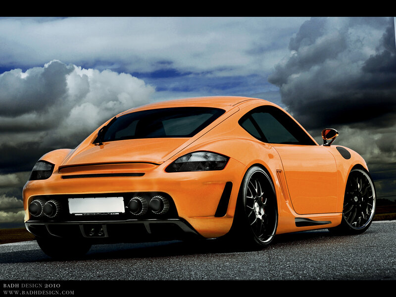 Orange sports car on road