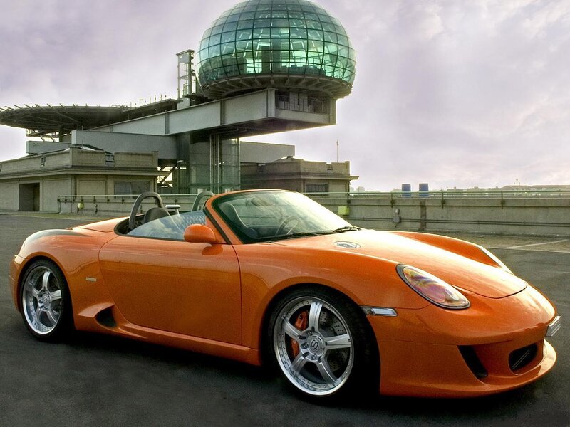 Orange sports car on rooftop