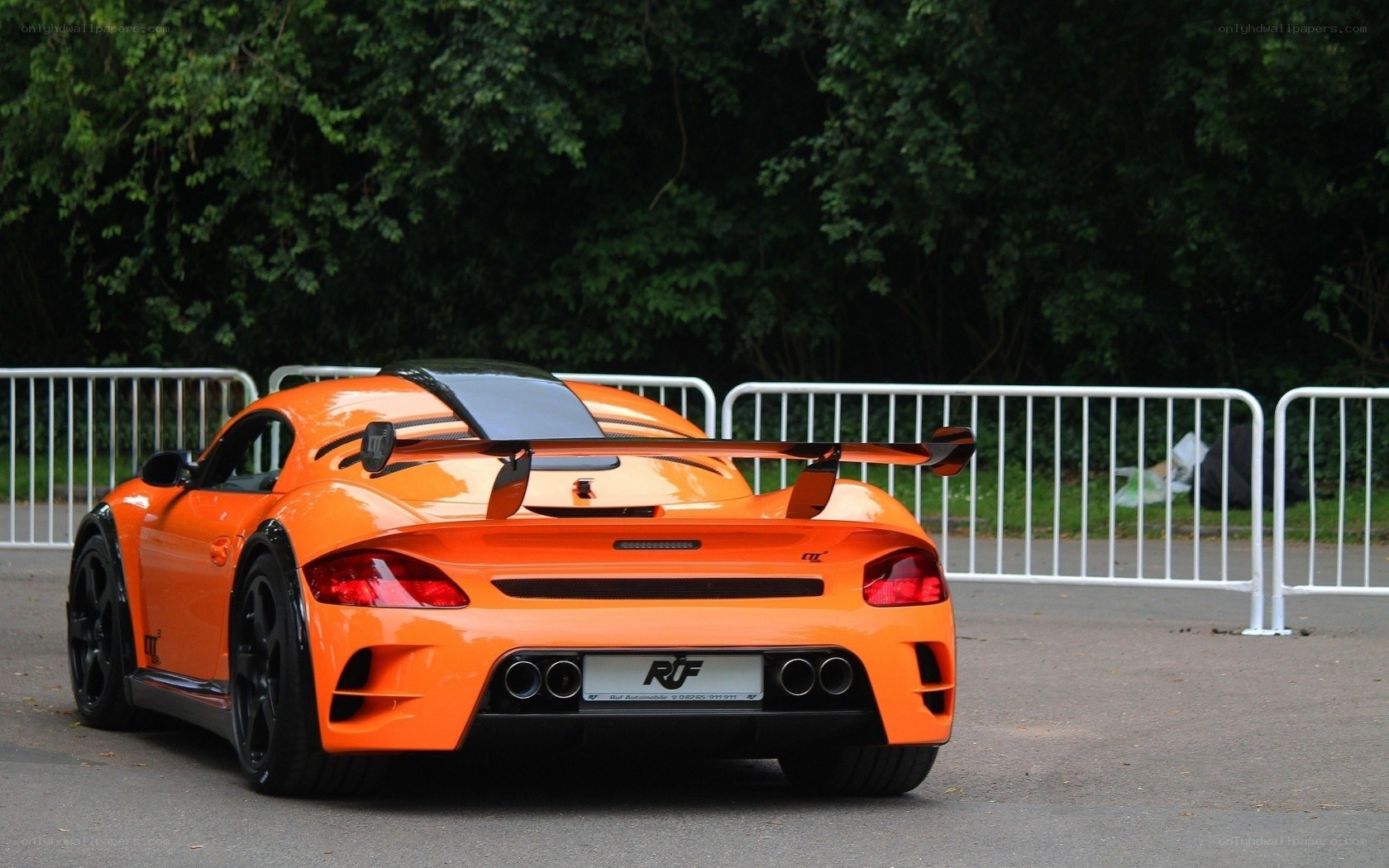 orange sports car rear view