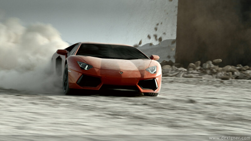 Orange Sports Car — Red, Dramatic, 3d Render, Dust