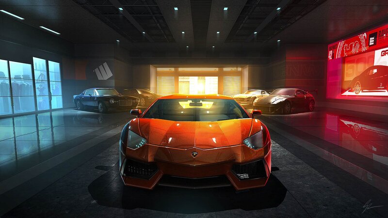 Orange Sports Car — Red, Dramatic, Night, 3d Render