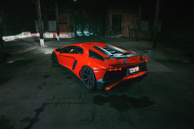 Orange Sports Car — Red, Dramatic, Night, Photograph, Tire