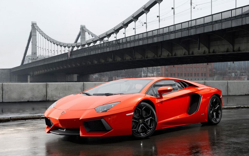 Orange Sports Car — Red, Dramatic, Photograph, Bridge