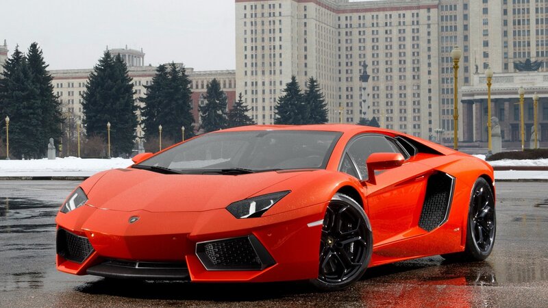 Orange Sports Car — Red, Dramatic, Winter