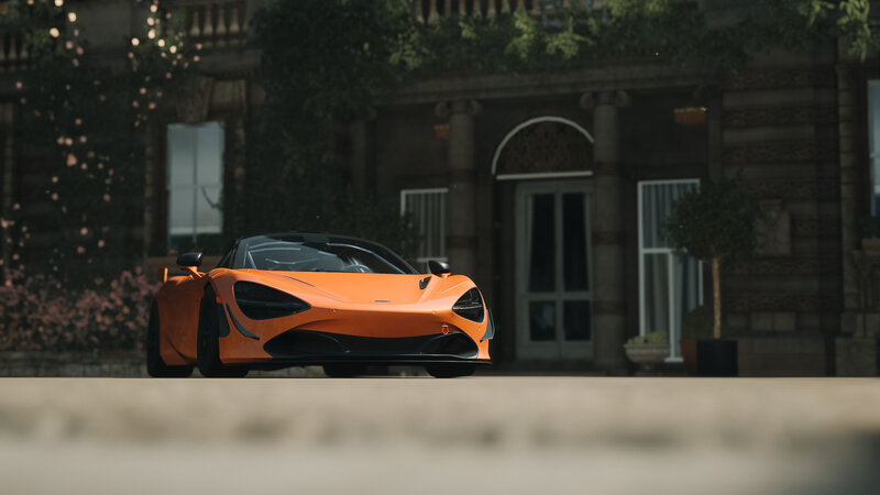 Orange Sports Car — Serene, Afternoon, 3d Render, Building