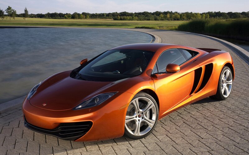 Orange Sports Car — Serene, Pond