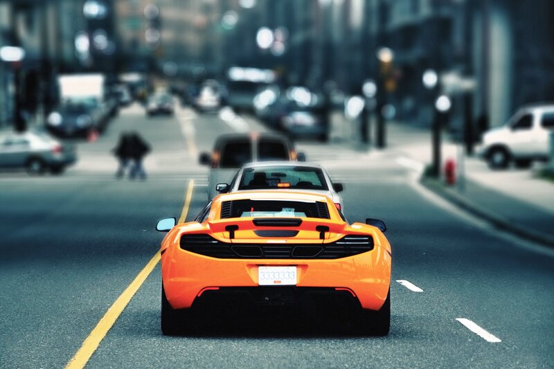 Orange Sports Car — Urban, Night, Photograph
