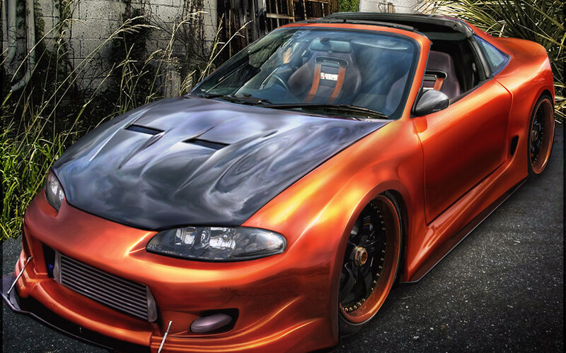 Orange sports car with custom paint