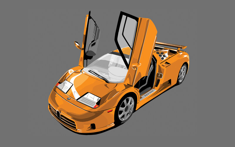 orange sports car with doors open