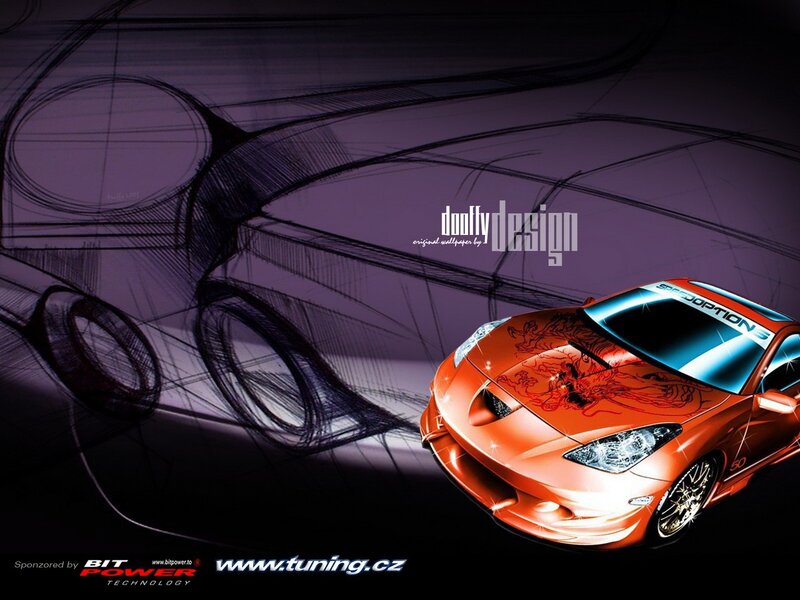 Orange sports car with dragon design
