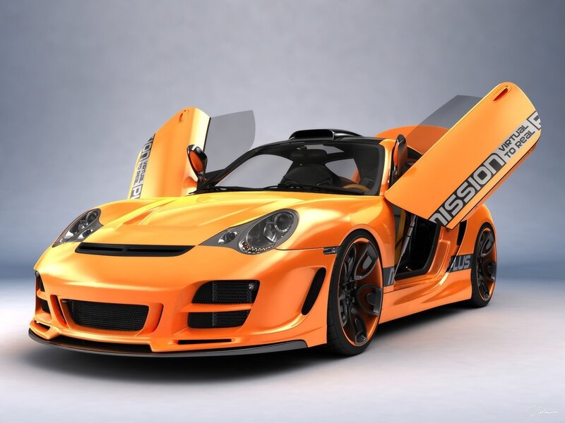 orange sports car with open doors